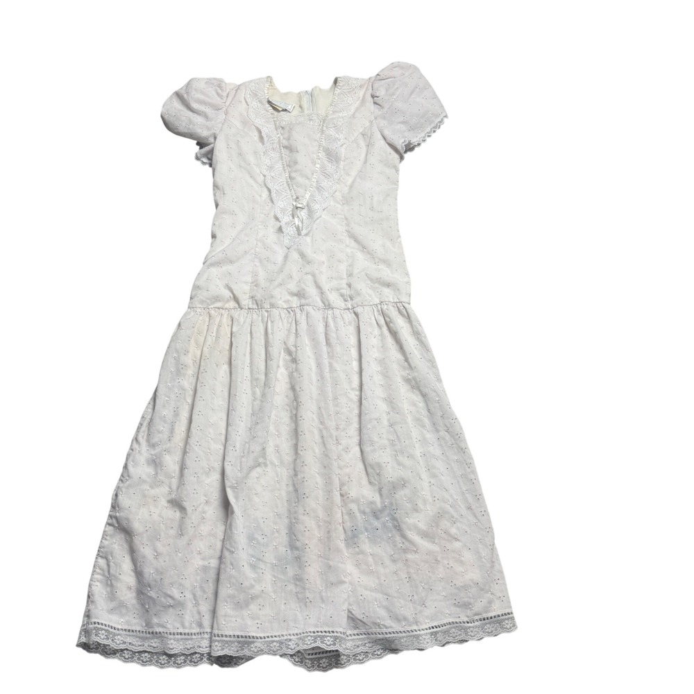Vintage Gunne Sax Jessica McClintock White Eyelet‎ Lace Prairie Dress Size 11/12